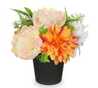 Briful 9.8" Small Artificial Flowers Yellow Peony Orange Dahlia Silk Flowers in Pot, 25 CM Fake Flower for Decoration Silk Lilies for Outdoor Indoor Decor