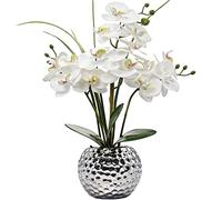 Briful Artificial Flowers Silk Orchid in Silver Ceramic Pot for Home Decor