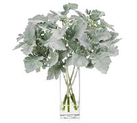 Briful Artificial Frosted Lambs Ear Leaves Dusty Miller Stems in Clear Glass Vase Fake Leave Stems Arrangement for Home Wedding Party Baby Shower Decoration