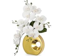 Briful Artificial Orchid Flowers in Gold Pot 15.7" Tall White Faux Orchid Arrangement Silk Orchid Flower Fake Orchids Centerpiece for Home Office Room Wedding Table Décor