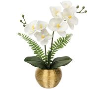 Briful Artificial Orchid Plants White Orchid Real Touch Flowers Artificial Phalaenopsis Flower Stems in Gold Ceramic Pot Fake Orchid Flowers for Home Decor Wedding Table Centerpiece
