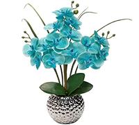 Briful Artificial Orchids Flowers 20'' Teal Blue Faux Orchid Arrangement with Silver Vase Fake Phalaenopsis Silk Orchid for Home Office Living Room Table Decor