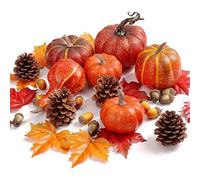 Briful Artificial Pumpkins Set Autumn Decoration, 47 PCS Halloween Pumpkin Bulk Natural Pinecones Silk Maple Leaves Artificial Fruits Mini Acorns for Home Garden Party Thanksgiving Decor