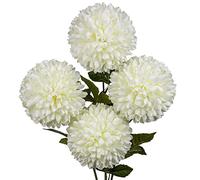 Briful Autumn Artificial Chrysanthemums Ball Flowers 6’’ Large Heads Mums Stems Cream White Fake Hydrangea Flowers Bridal Wedding Bouquet for Home Garden Party Wedding Decoration, Set of 4