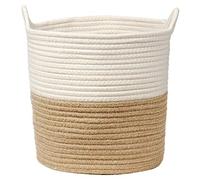 Briful Cotton Rope Storage Basket 28cmx28cm Foldable Laundry Basket Woven Baskets with Handle Washing Hamper Basket for Toys Blankets Sundries Crafts, Brown