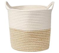 Briful Cotton Rope Storage Basket 28cmx28cm Foldable Laundry Basket Woven Baskets with Handle Washing Hamper Basket for Toys Blankets Sundries Crafts, Wheat