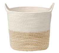 Briful Cotton Rope Storage Basket 30cmx30cm Foldable Laundry Basket Woven Baskets with Handle Washing Hamper Basket for Toys Blankets Sundries Crafts, Wheat