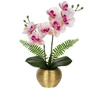 Briful Fake Orchid Fake Plant 13''Pink Orchids Artificial Flowers with Gold Ceramic Vase Faux Orchid for Home Office Gold Table Centerpiece Decor Indoor