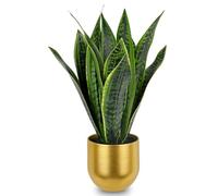 Briful Fake Plants 17" Artificial Snake Plant Faux Plants in Gold Pot Tropical Sansevieria Silk Plant Fake Potted Plants Indoor for Home Living Room Bathroom Office Housewarming Gift Decor