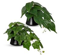 Briful Fake Plants in Ceramic Pot - Set of 2 Artificial Heartleaf Philodendron & English Ivy in Black Pots, Small Hanging Plants Faux Indoor Plant for Office Shelf Bathroom Bedroom Home Décor