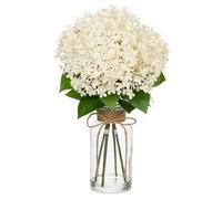 Briful Hydrangea Artificial Flowers in Glass Vase, 13.8" Artificial Hydrangea with Faux Water White Artificial Flowers for Decoration, Faux Hydrangea with Vase for Centerpieces Home Decor