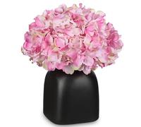Briful Hydrangea Artificial Flowers Pink Silk Hydrangea Flowers in Deep Black Ceramic Vase Spring Flowers Arrangments Potted Fake Flowers for Home Decor Indoor Farmhouse Table Wedding Centrepiece