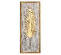 Briful Metal Wall Décor Framed Wall Art - Gold Palm Leaf on Wooden Baseplate - 40x16 cm Hanging Wall Decorations Modern Accents for Living Room Bathroom Bedroom Decor