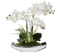 Briful Orchids Artificial Flowers 15" White Phalaenopsis Orchid with Silver Pots Real Touch Faux Orchid Plant for Home Office Living Room Table Decoration