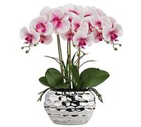 Briful Orchids Artificial Flowers 18" Pink Phalaenopsis Large Orchid Flowers with Silver Ceramic Pots Real Touch Faux Orchid Arrangement for Home Office Bathroom Living Room Table Decoration