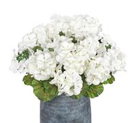 Briful Pack of 3 White Artificial Geranium Bushes, 15.7’’ Tall, Realistic Faux Flowers & Leaves for Indoor/Outdoor Use, Weather-Resistant, Perfect for Floral Arrangements, Porch, Garden, Home Decor