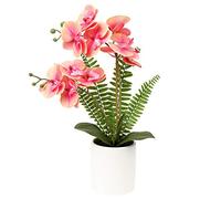 Briful Pink Orchid Artificial Flowers in Ceramic Pot - Fake Orchid Silk Phalaenopsis Pink Flower Arrangement - Artificial Orchid Plant Indoor for Home Office Kitchen Bedroom Wedding Decor