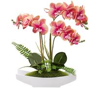 Briful Pink Orchid Artificial Flowers in Pot - Fake Orchid Silk Phalaenopsis Pink Flower Arrangement - Artificial Orchid Plant Indoor for Home Office Kitchen Bedroom Wedding Decor