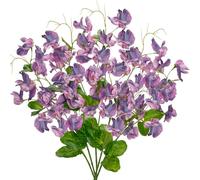 Briful Purple Artificial Flowers Bouquet, Spring Summer Flower Sprays with Green Leaves Realistic 23.6'' Long Stem Faux Sweet Pea for Home Decor Indoor Vase Farmhouse Wedding, Set of 5