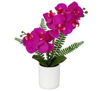 Briful Purple Orchid Artificial Flowers in Ceramic Pot - Fake Orchid Silk Phalaenopsis Purple Flower Arrangement - Artificial Orchid Plant Indoor for Home Office Kitchen Bedroom Wedding Decor