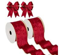 Briful Red Velvet Ribbon 2.5 Inch With Metallic Wired Gold Edge for Christmas Tree, Valentine's Day Gift Wrapping, Wreaths, Garland, Big Bow Crafts Supplies (2 Rolls, 20 Yards)