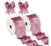 Briful Rosy Mauve Velvet Christmas Tree Ribbon with Metallic Wired Silver Edge - 2 Rolls, 20 Yards for Gift Wrapping, Wreaths, Garlands, Big Bows, Crafts