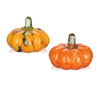 Briful Set of 2 Handblown Glass Pumpkins for Autumn Decorations - 3.1" Mini Artificial Pumpkins Decorative Glass Pumpkin for Halloween, Thanksgiving Centerpieces, Tiered Trays & Table Decor