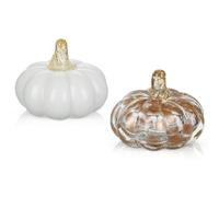 Briful Set of 2 Handblown Glass Pumpkins for Autumn Decorations - 3.1" Mini Artificial Pumpkins Decorative Glass Pumpkin for Halloween, Thanksgiving Centerpieces, Tiered Trays & Table Decor