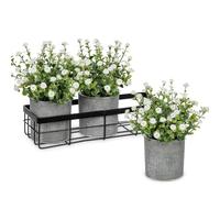 Briful Set of 3 Gypsophila Artificial Flowers in Pot, Artificial Babys Breath with Black Metal Flower Stand, Fake Plants White Gypsophila Flowers for Centerpieces, Shelf, Desk Decor