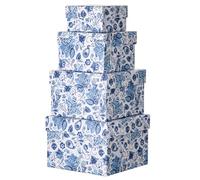 Briful Set of 4 Gift Boxes with Lids | Square Gift Box for Presents | Small Storage Box, Blue and White Present Boxes Assorted Sizes | Suitable for Gifts, Crafting, Toys, Gifts Packaging