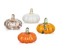 Briful Set of 4 Handblown Glass Pumpkins for Autumn Decorations - 3.1" Mini Artificial Pumpkins Decorative Glass Pumpkin for Halloween, Thanksgiving Centerpieces, Tiered Trays & Table Decor