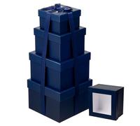 Briful Set of 4 Square Gift Box with Ribbon, Blue Gift Boxes with Clear Lids, Cardboard Gift Boxes for Presents, Small Storage Boxes Assorted Sizes, Suitable for Gifts Crafting Packaging Box
