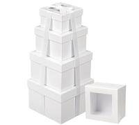 Briful Set of 4 Square Gift Box with Ribbon, White Gift Boxes with Clear Lids, Cardboard Gift Boxes for Presents, Small Storage Boxes Assorted Sizes, Suitable for Gifts Crafting Packaging Box