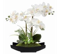 Briful White Orchid Artificial Flowers in Black Pot Fake Orchid White Phalaenopsis Silk Flower Arrangement Artificial Orchid Plants Indoor for Home Office Kitchen Bedroom Wedding Decor