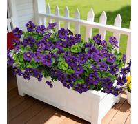 BRIGEA 4 Bundles Large Artificial Geranium Flowers for Outdoors UV Resistant Faux Silk Flowers Realistic Fake Plants for Porch Balcony Patio Garden Home Decor (Purple)