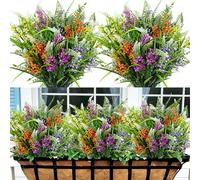 BRIGEA 8 Bundles Artificial Flowers for Outdoors Faux Plants Greenery Shrubs UV Resistant for Porch Balcony Patio Garden Home Decor