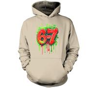 Bright 67 Hoodie for Kids, Teens and Adults - 67 6-7 Graffiti Paint Green Red Slogan Hooded Sweatshirt - Six Seven Graphic Internet Meme Fun Number Day Hoody Camel Beige Age 9-11