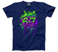 Bright 67 Top for Kids - 67 6-7 Graffiti Paint Green Purple Slogan T-Shirt - Six Seven Graphic Tee Internet Meme Fun Number Day Tshirt - 9-11 Years Navy