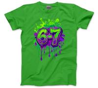 Bright 67 Top for Kids - 67 6-7 Graffiti Paint Green Purple Slogan T-Shirt - Six Seven Graphic Tee Internet Meme Fun Number Day Tshirt