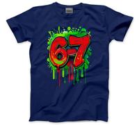 Bright 67 Top for Kids - 67 6-7 Graffiti Paint Green Red Slogan T-Shirt - Six Seven Graphic Tee Internet Meme Fun Number Day Tshirt - 5-6 Years Navy