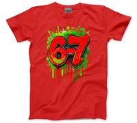 Bright 67 Top for Kids - 67 6-7 Graffiti Paint Green Red Slogan T-Shirt - Six Seven Graphic Tee Internet Meme Fun Number Day Tshirt - 9-11 Years Red