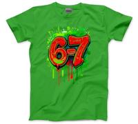 Bright 67 Top for Kids, Teens and Adults - 67 6-7 Graffiti Paint Green Red Slogan T-Shirt - Six Seven Graphic Tee Internet Meme Fun Number Day Tshirt - 7-8 Years Green