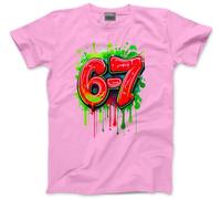 Bright 67 Top for Kids, Teens and Adults - 67 6-7 Graffiti Paint Green Red Slogan T-Shirt - Six Seven Graphic Tee Internet Meme Fun Number Day Tshirt - 12-13 Years Pink