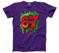 Bright 67 Top for Kids, Teens and Adults - 67 6-7 Graffiti Paint Green Red Slogan T-Shirt - Six Seven Graphic Tee Internet Meme Fun Number Day Tshirt - 5-6 Years Purple
