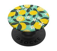 Bright Aqua Amalfi Lemon Blossom Summer Citrus Fruit Pattern PopSockets Swappable PopGrip