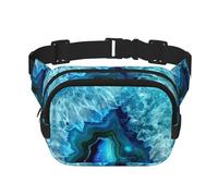 Bright Aqua Blue Print Unisex Square Double Layer Waist Bag Crossbody Fanny Pack Travel Workout Accessory, Black, One Size
