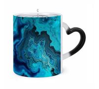 Bright Aqua Blue Turquoise Mug Heat Sensitive Color Changing Mug Personalized Magic Morphing Mugs Heart-Shaped Handle Ceramic Cup Funny Novelty Coffee Mugs Tea Cup for Men Women