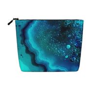 Bright Aqua Blue Turquoise Multi Functional Single-Layer Linen Makeup Bag - Fashionable and Practical Cosmetic Storage Bag