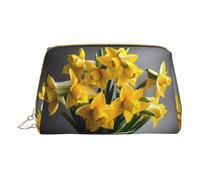 Bright Aqua Blue Turquoise Print Cosmetic Bags,Leather Makeup Bag Small For Purse,Cosmetic Pouch,Toiletry Clutch For Women Travel, Bouquet Of Daffodils, One Size