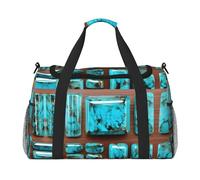 Bright Aqua Blue Turquoise print Overnight Bags for Women and Men Shoulder Bag Carry On Bag for Traveling Travel Essentials, Black, One Size